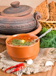 Borsch, soup from a beet and cabbage with tomato sauce.