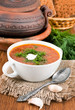 Borsch, soup from a beet and cabbage with tomato sauce.