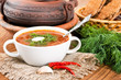 Borsch, soup from a beet and cabbage with tomato sauce