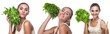 Close-up portrait of happy young woman with  bundle salat