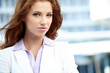 young brunette woman portrait in summer color
