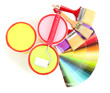 Set for painting: paint pots, brushes, paint-roller, palette of