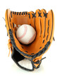 Baseball glove and ball isolated on white