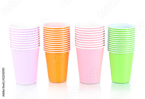 Photo: Cups in different color isolated on white Cups in different color isolated on white