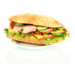 Fresh and tasty sandwich with ham and vegetables isolated