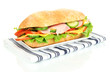 Fresh and tasty sandwich with ham and vegetables isolated