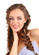 Young woman with beautiful hairstyle, isolated on white