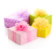Bright gifts with bows isolated on white