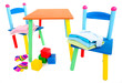 Small and colorful table and chairs for little kids isolated