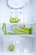 Open refrigerator with diet food