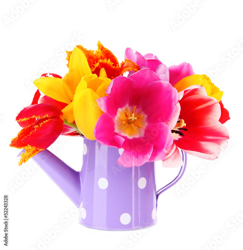 Photo: Beautiful tulips in bouquet isolated on white Beautiful tulips in bouquet isolated on white