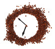 Wall clock of coffee beans isolated on white