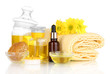 Fragrant honey spa with oils and honey isolated on white