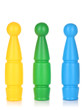 Colorful plastic skittles of toy bowling isolated on white