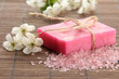 Natural handmade soap on bamboo mat