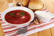 Delicious borsch on table close-up