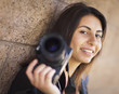 Photo: Mixed Race Young Adult Female Photographer Holding Camera Mixed Race Young Adult Female Photographer Holding Camera