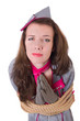 Female stewardess tied with rope