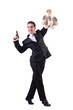 Man with gun and sacks of money