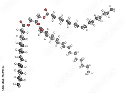 Illustration: Trans-fat containing triglyceride (elaidyl stearyl oleyl triglyc Trans-fat containing triglyceride (elaidyl stearyl oleyl triglyc