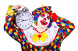 Clown with clock on white