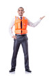 Man in life jacket isolated on white