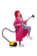 Woman working with vacuum cleaner on white