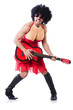 Man in woman clothing with guitar