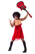 Man in woman clothing with guitar