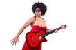 Man in woman clothing with guitar
