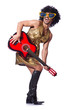 Man in woman clothing with guitar