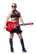 Man in woman clothing with guitar