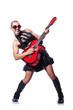 Man in woman clothing with guitar