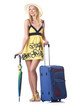 Young woman with suitcase isolated on white