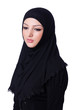 Muslim young woman wearing hijab on white