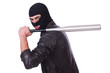 Male hooligan with bat on white