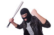 Male hooligan with bat on white