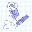 hand drawing cartoon character girl on graph paper