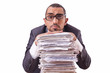 Busy businessman with lots of papers