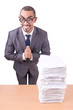 Busy businessman with lots of papers
