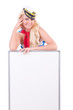 Stewardess with blank board on white