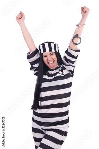Photo: Prisoner in striped uniform on white Prisoner in striped uniform on white