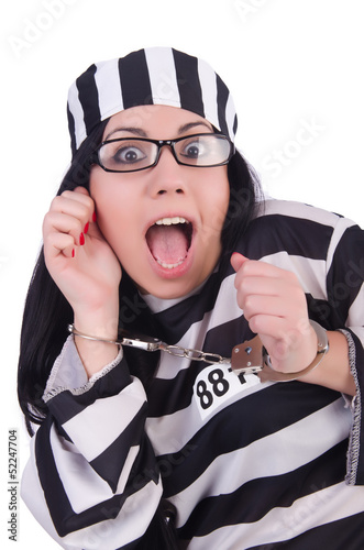 Photo: Prisoner in striped uniform on white Prisoner in striped uniform on white