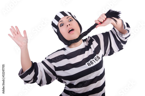 Photo: Prisoner in striped uniform on white Prisoner in striped uniform on white