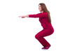 Young woman doing exercises on white