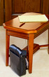 Men's bag next to the coffee table