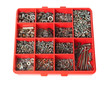 Old box with screws, nuts and washers