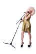 Pop star with mic  on white