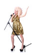 Pop star with mic  on white