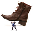Woman domination concept with shoes and man